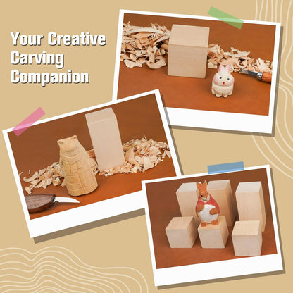 Basswood Carving Blocks, 19PCS Whittling Wood Blocks Kit with 3 Different Sizes, Bass Wood for Carving Easy to Use, for Kids and Adults