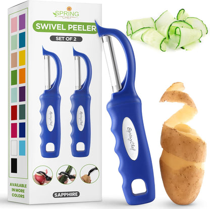 Spring Chef Premium Swivel Vegetable Peeler, Soft Grip Handle and Ultra Sharp Stainless Steel Blades - Perfect Kitchen Peeler For Veggie, Fruit, Potato, Carrot, Apple - Black