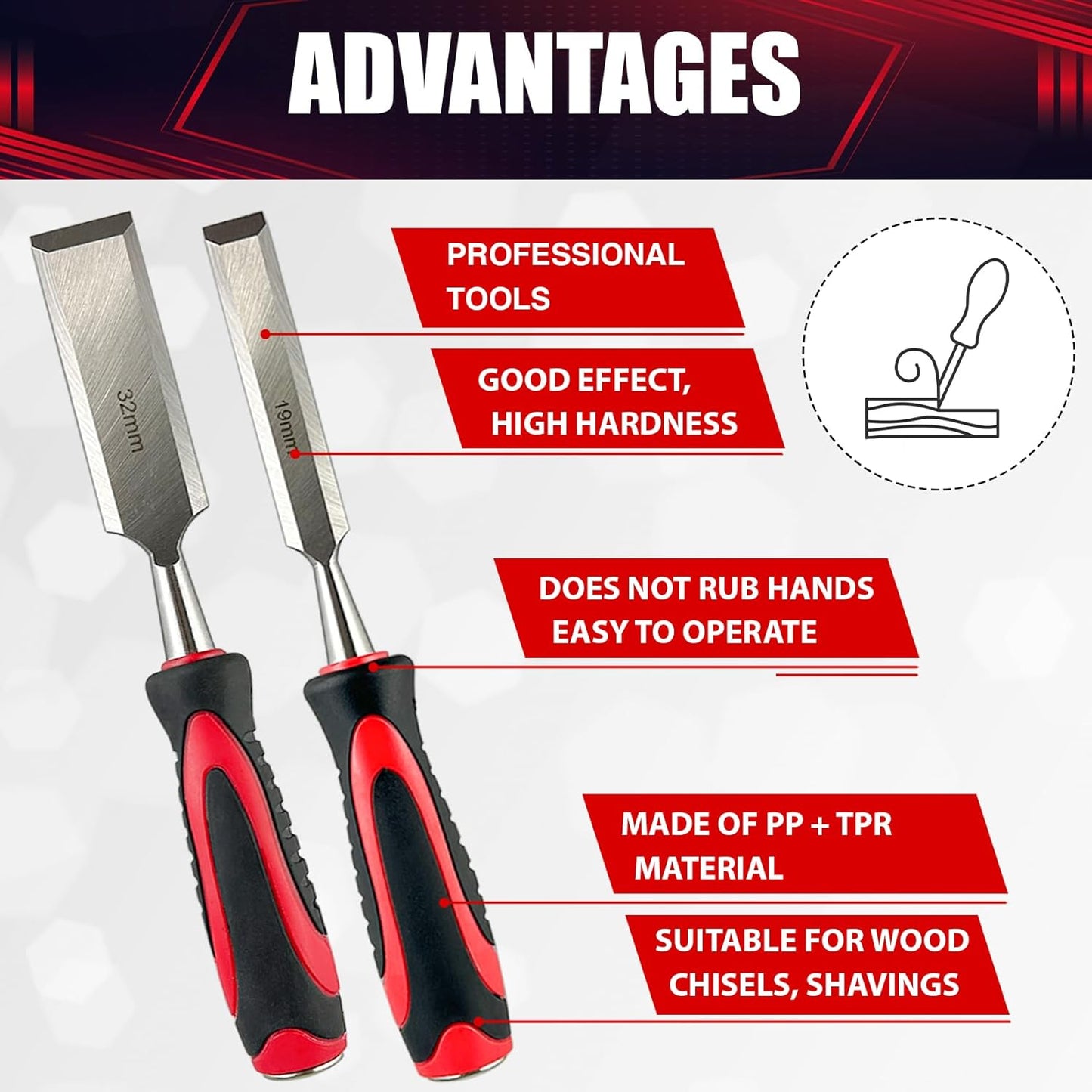 10-Piece Wood Chisel Set, Wood Carving Chisels with Honing Guide, Carpenter Pencils and Sharpening Stone, CR-V Steel (1/4", 1/2", 3/4", 1", 1-1/4", 1-1/2")