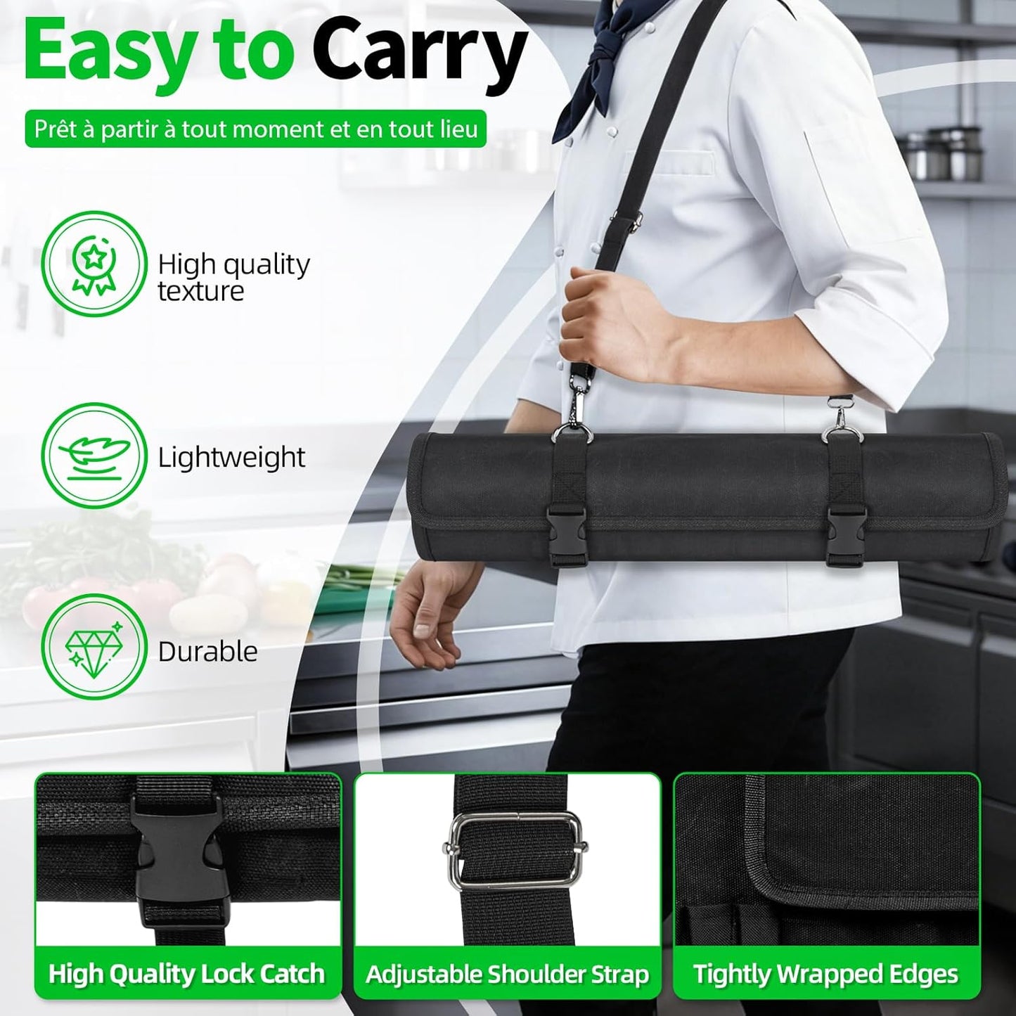 Chef Knife Roll Bag,Knife Roll Bag,Knife Bags for Chefs Professional,Knives Bag,Portable Chef Knife Cases with 14 Slots and Adjustable Shoulder Strap (Bag Only),Black