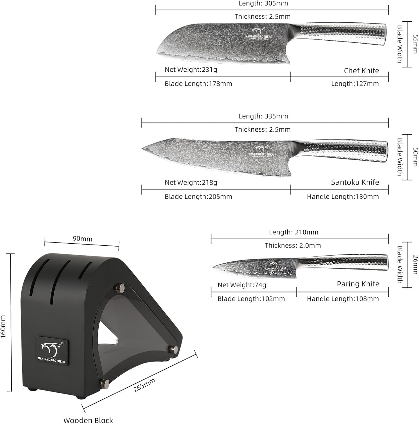 18 Pieces Damascus Kitchen Knife Set, 8 Piece Steak Knives, Non-slip ABS Ergonomic Triple Rivet Handle for Meat Fork, Knife Sharpener and Shears, 17 Slots Fraxinus Manchuria Knife Block (Grey)