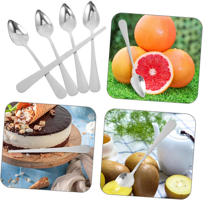 Unomor Stainless Steel Grapefruit Spoon and Knife Serrated Edges Thick Handle Fruit Scrapers Kitchen Tools for Salads Melon Pitaya