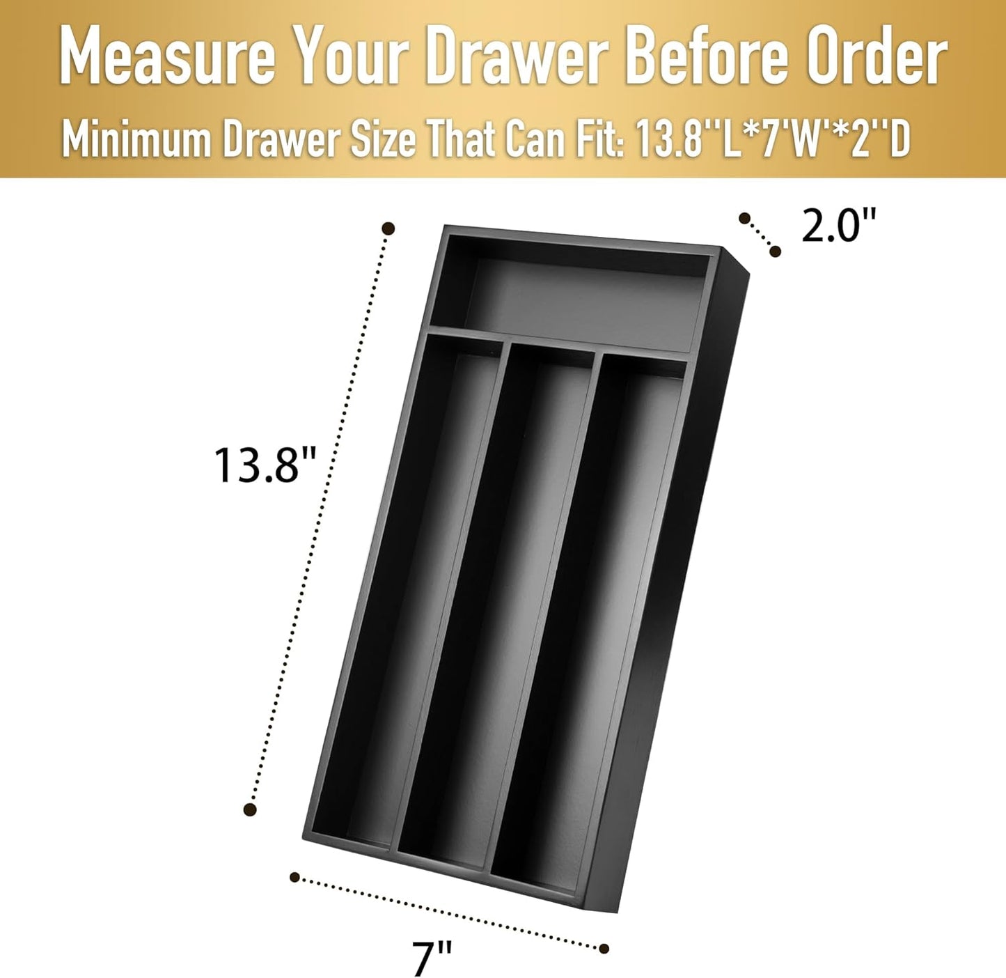 Silverware Organizer Bamboo Kitchen Drawer Organizer Utensil Organizer Silverware Holder Cutlery Organizer in drawer Flatware Organizer Tray (Black 5 Slots)