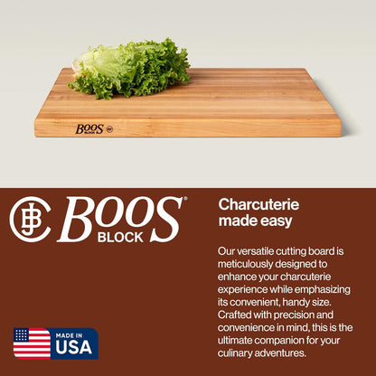 John Boos R-Board Series Rectangular Wooden Maple Cutting Board 20”x15” – 1.5” Thick, 12-lb Reversible Butcher Block with Edge-Grain & Finger Grips – Made in the USA