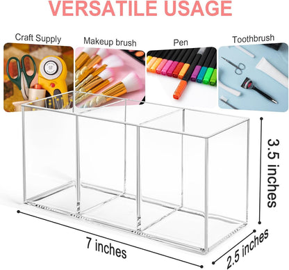 Vowcarol Acrylic Silverware Caddy Cutlery Storage Organizer Bin Clear 3 Compartments Tableware Storage Box for Kitchen Countertop, Knife Spoon and Fork Holder