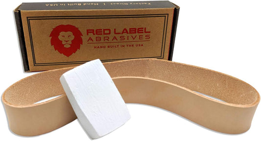 Red Label Abrasives 1 X 18 Inch Knife Maker’s Leather Honing Strop Belt with Buffing Compound (Compatible with Ken Onion Blade Grinding Attachment)