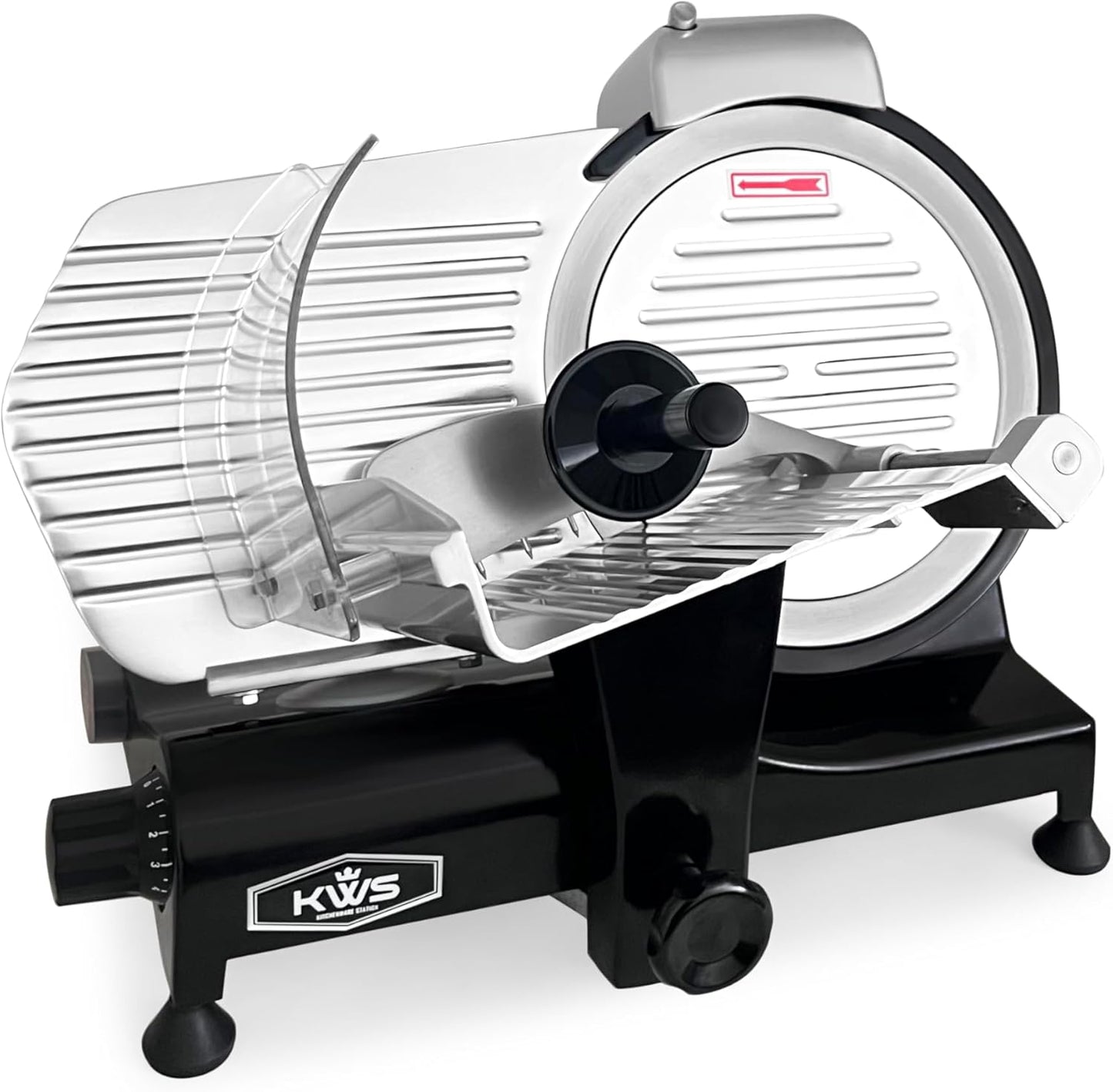 KWS MS-10XT Premium 320W Electric Meat Slicer 10-Inch in Red with Non-sticky Teflon Blade, Frozen Meat/Deli/Cheese/Food Slicer Low Noises Commercial and Home Use [ ETL, NSF Certified ]