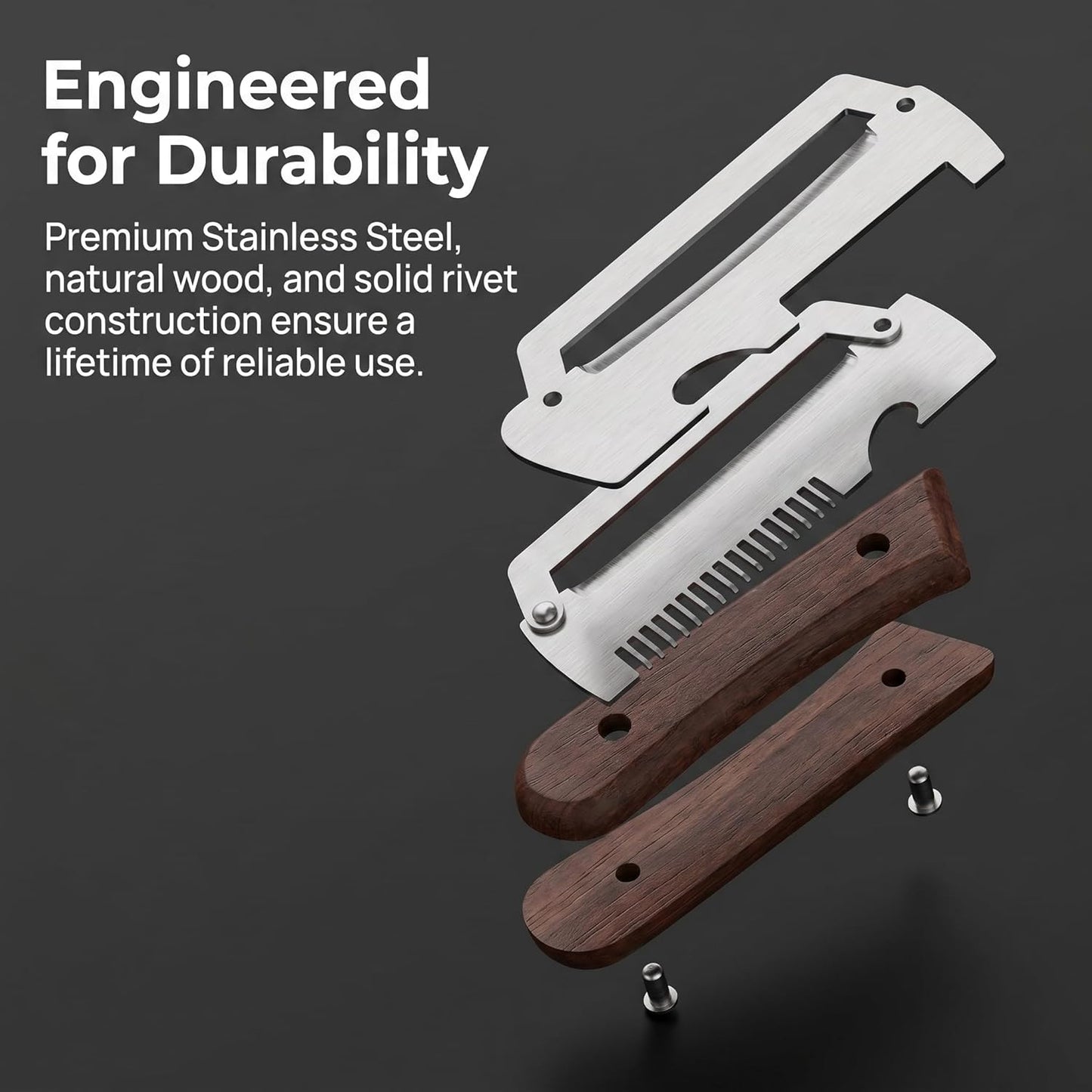 2-in-1 Serrated Peeling Knife Premium Vegetable Peeler, Ultra-Sharp Stainless Steel Blade with Wooden Handle & Built-in Bottle Opener, Multi-Function Kitchen Tool for Fruits, Veggies & Potatoes (1PC)