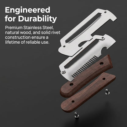 2-in-1 Serrated Peeling Knife Premium Vegetable Peeler, Ultra-Sharp Stainless Steel Blade with Wooden Handle & Built-in Bottle Opener, Multi-Function Kitchen Tool for Fruits, Veggies & Potatoes (1PC)