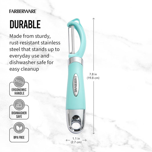 Farberware Pro2 Vegetable Peeler, Euro Peeler with Razor-Sharp Stainless Steel Blade, Swivel Peeler for Potatoes, Fruits, and Vegetables, Built-In Bud Remover, Dishwasher Safe