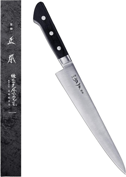 MASAMOTO VG Sujihiki Slicing Knife 10.6" (270mm) Made in JAPAN, Professional Japanese Slicer Knife for Brisket, Meat, Sashimi, Super Sharp Japanese Stainless Steel Blade, Full Tang POM Handle, Black