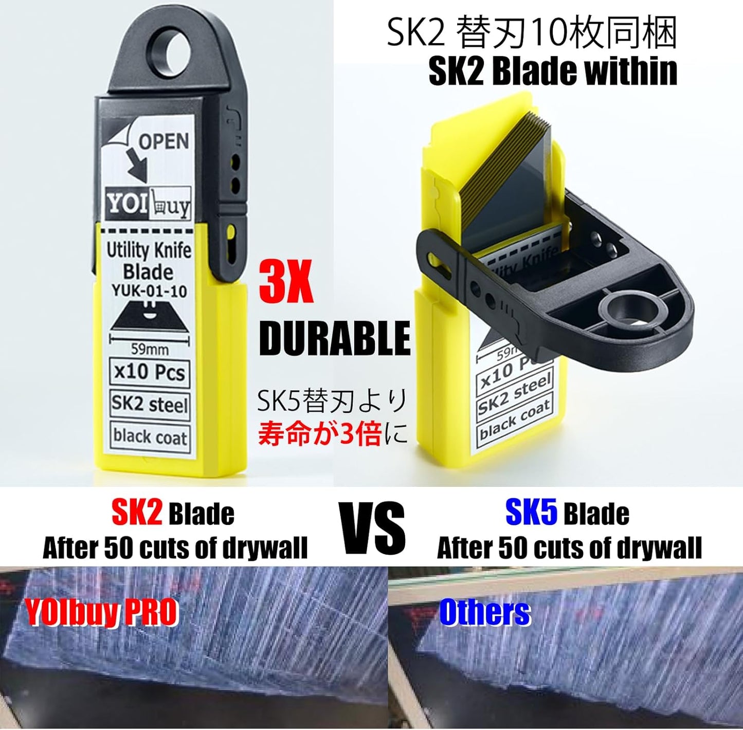 YOIbuy PRO Foldable Utility Knife with Scraper Function, Holds 2 Replacement Blades, Zinc Alloy Body, SK2 Replacement Blade