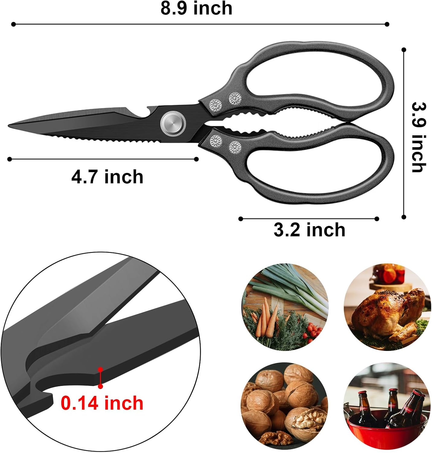 CGBE Kitchen Scissors All Purpose Heavy Duty, Ultra Sharp Stainless Steel Kitchen Shears Dishwasher Safe, Cooking Shears for Chicken, Poultry, Fish, Meat, Herbs & Grapes with Non-Slip Grips - Gold