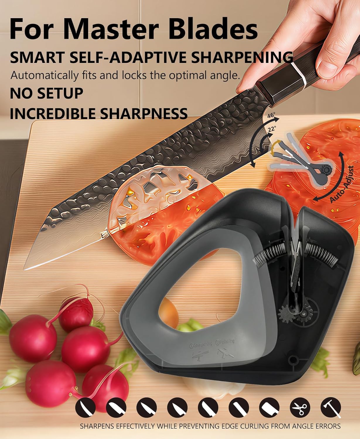 USELUCK Professional Adjustable Angle Knife Sharpener, Adaptive Auto-Adjust Tech, Pro Edge in Seconds, Blade Safe Protection, All Blades Compatible, Installation-Free for Home Chef & Outdoor Use