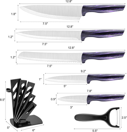 Professional 6-Piece Kitchen Knife Set with Acrylic Block - Knives Set for Kitchen, Universal Knife Block, Utility Knife Block Set, New Home Essentials, Apartment Essentials, Dishwasher Safe