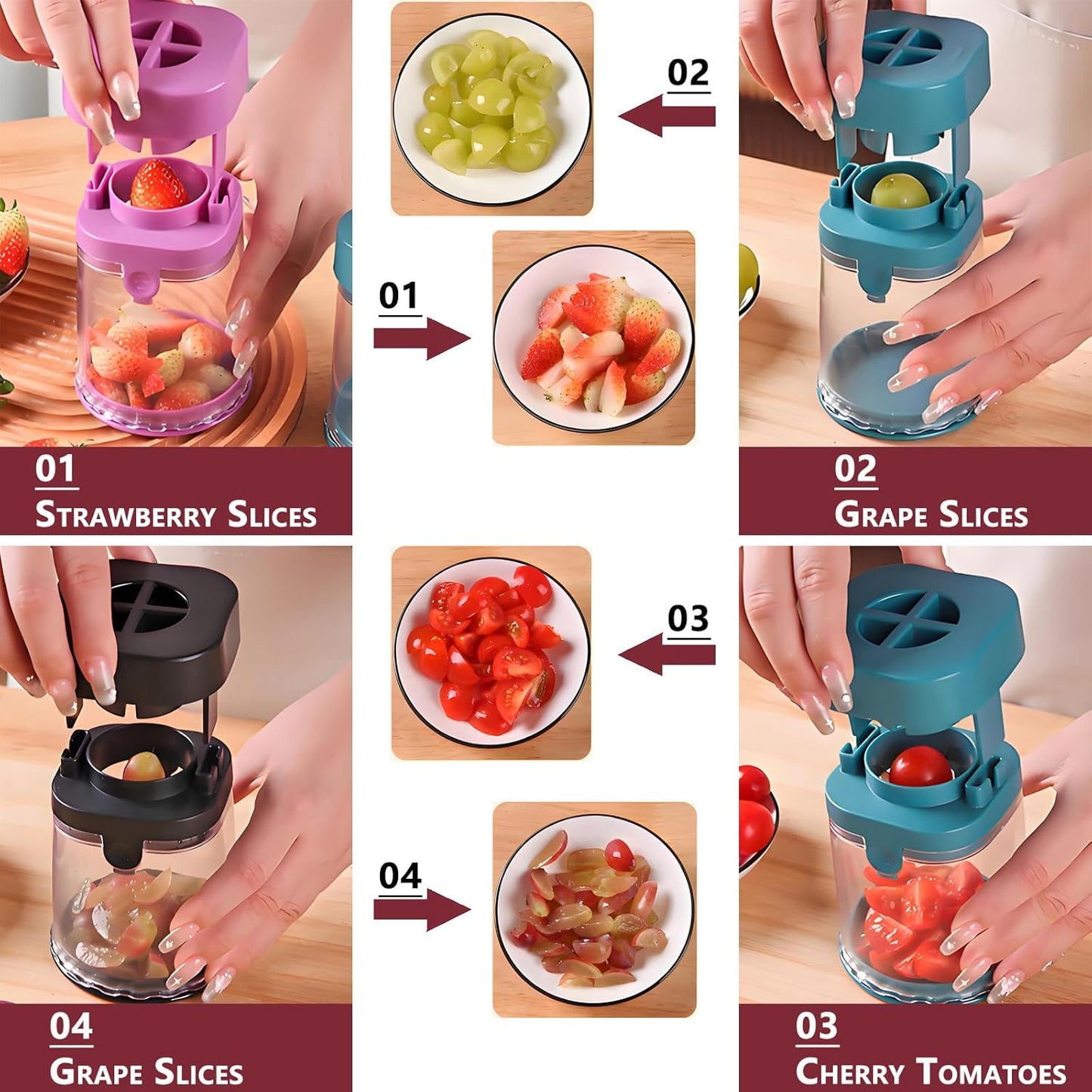 New Grape Cutter for Toddlers, Cutter Quarter Slicer Tool Into 4 Pieces for Slicing Grapes, Strawberries, Cherry, Tomatoes (Pink)