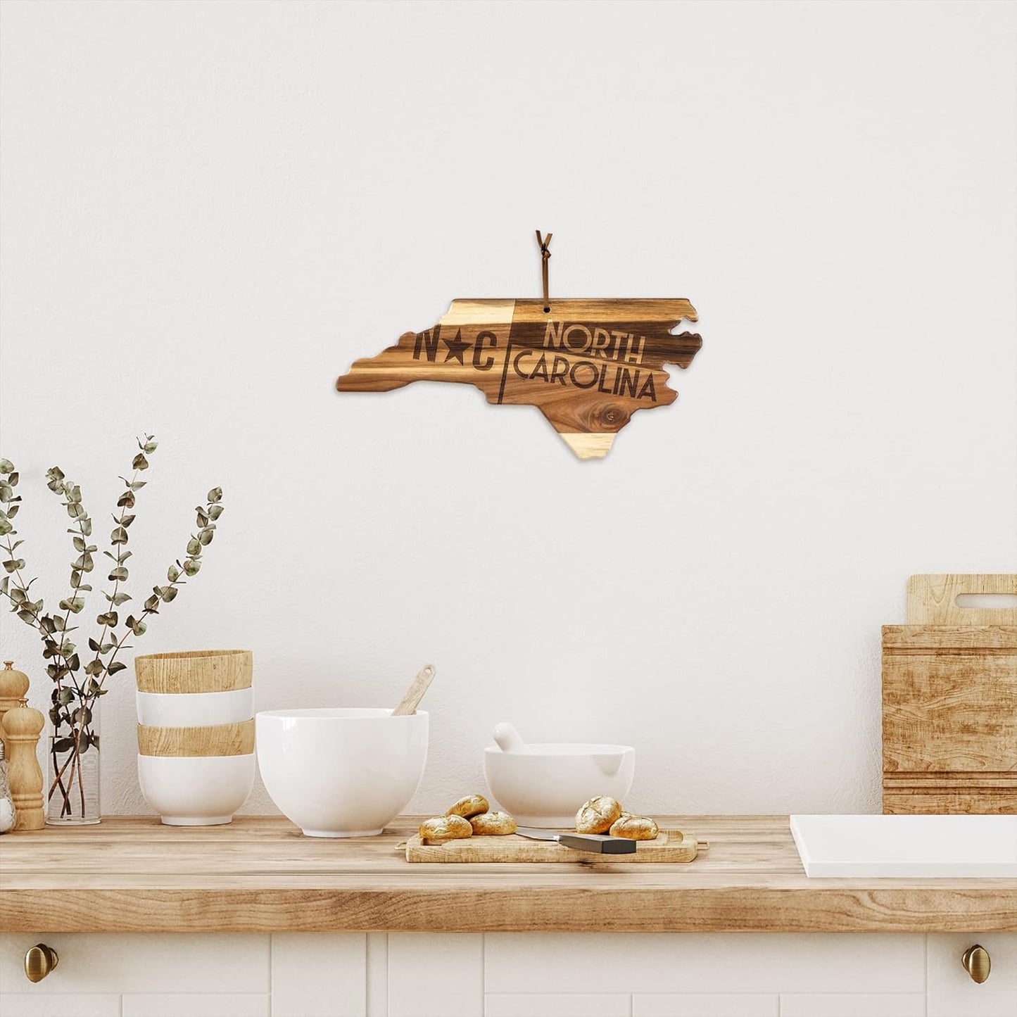 Totally Bamboo Rock & Branch Origins Series New York State Shaped Cutting Board and Charcuterie Serving Tray, Includes Hang Tie for Wall Display