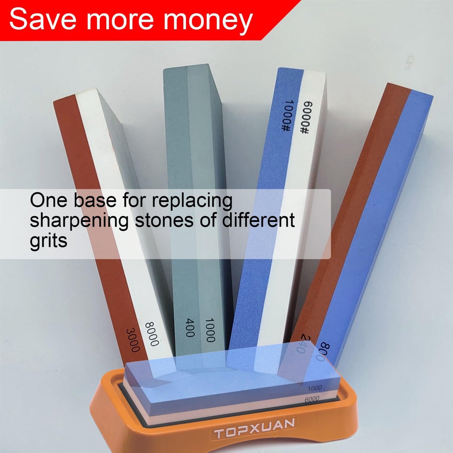 Knife Sharpening Stone 2 Sided 240/800 Grit Sharpener Waterstone,Professional Kitchen Whetstone with Orange Plastic Base,Non-slip Rubber and Angle Guide
