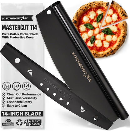 KitchenStar 12-Inch Pizza Cutter Rocker Blade - Sharp Stainless Steel Slicer Knife, Protective Cover, Dishwasher Safe, Small - Professional Pizza Oven Accessories
