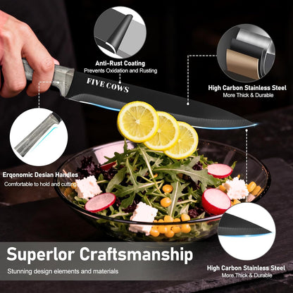 16-Piece Kitchen Knife Block Set with Cutting Board - German Stainless Steel Knives, Built-In Sharpener, Dishwasher Safe, Anti-Slip Handle - All-in-One Cutlery Set for Home/Kitchen (Cyan)
