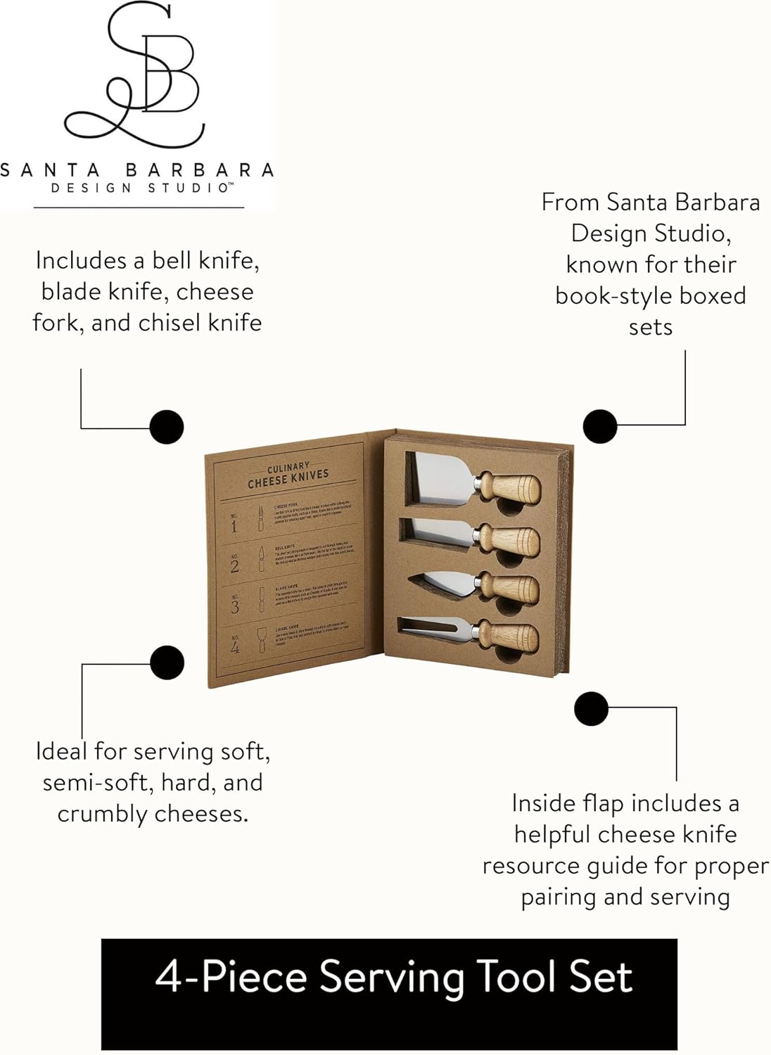 Santa Barbara Design Studio Gift Set Kitchen Essentials TableSugar Kraft Cardboard Book Gift Box, 4-Pieces, Cheese Knives