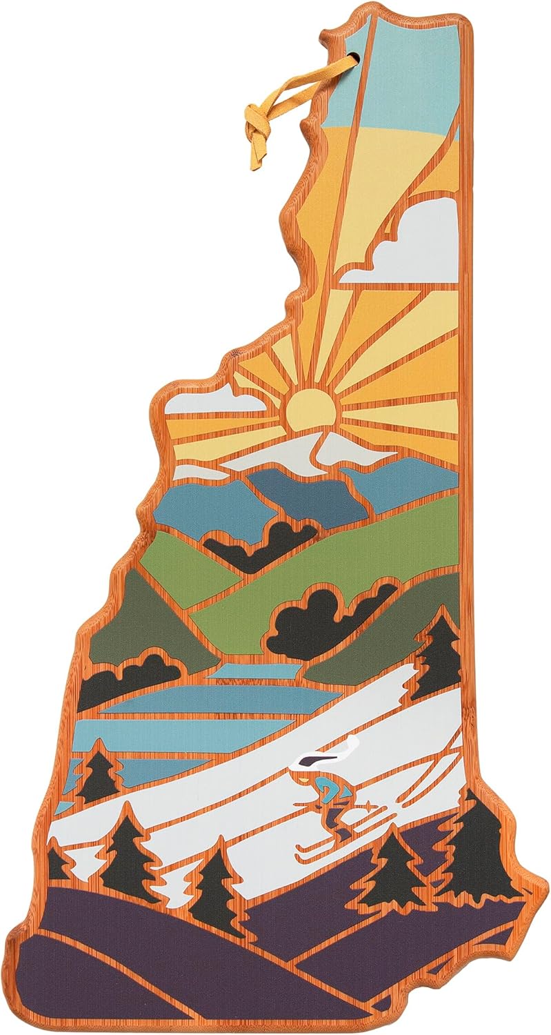 Totally Bamboo North Carolina State Shaped Cutting Board and Charcuterie Serving Platter with Artwork by Summer Stokes, Includes Hang Tie for Wall Display 18" x 8" x 5/8" - Colors B