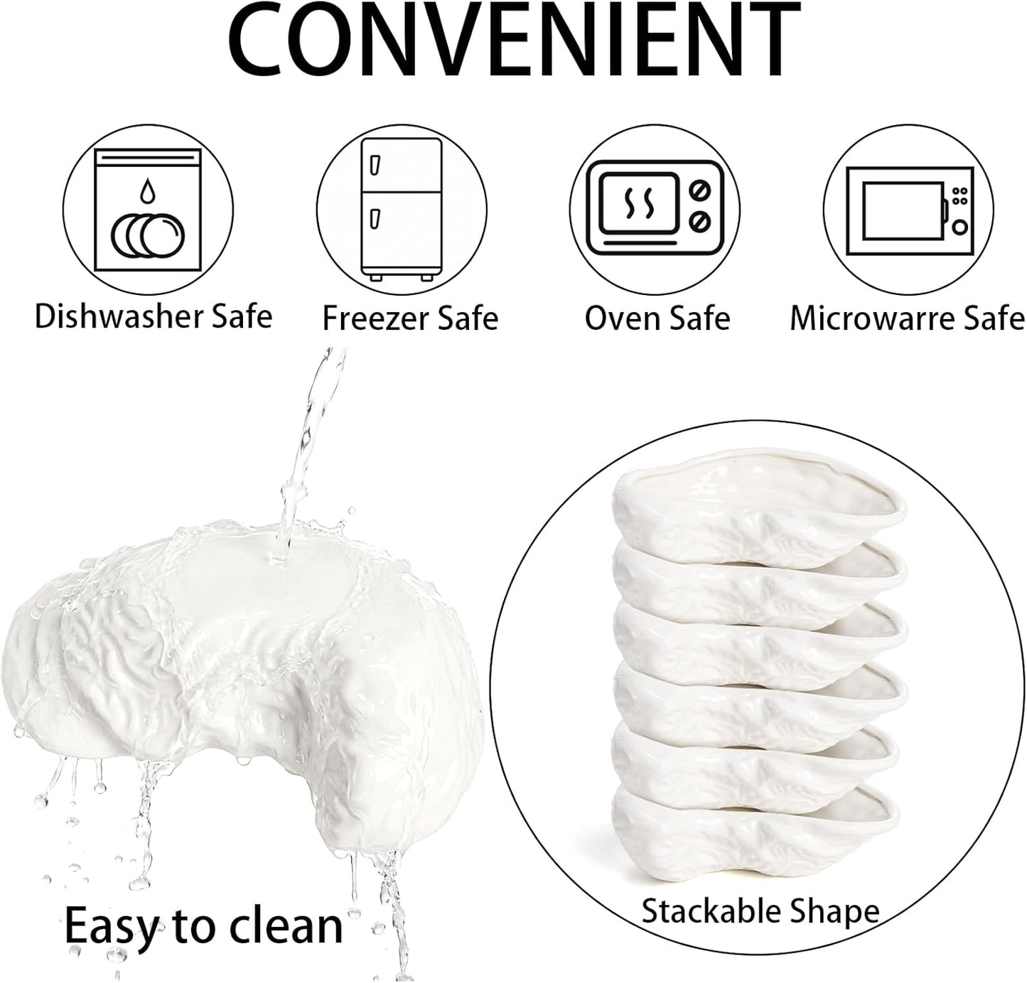 Fasmov 6 Pcs Ceramic Oyster Shells, Reusable Oyster Grilling Shells, Large Clam Baking Dish Platter Plate for Cooking Shrimp, Scallops, Clams & All Kinds of Seafood