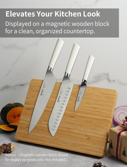 3.5 Inch Paring Knife – German Stainless Steel, Ergonomic Ivory White Handle, Minimalist Small Kitchen Knife for Peeling & Cutting, Ideal Gift for Chefs, Cooks