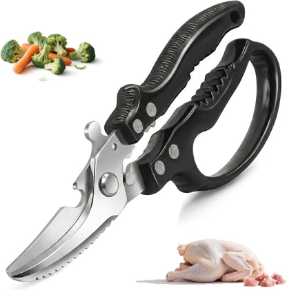 2-Pack Heavy Duty Kitchen Shears - Ultra Sharp All Purpose Food Scissors for Cutting Chicken Bones, Meat & Vegetables, Multi-Function Stainless Steel Cooking Shears (Black & Red)