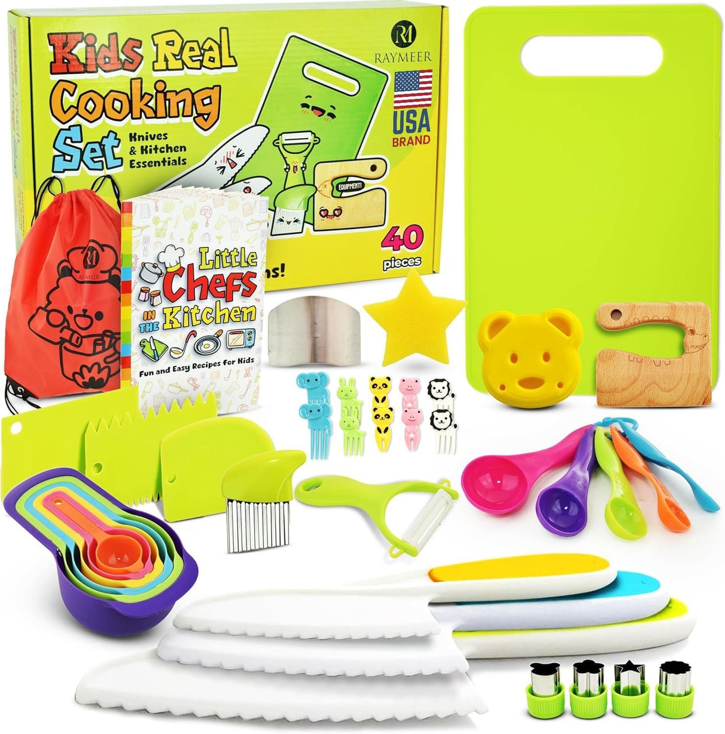 7 Pcs Kids Knife Set for Real Cooking, Toddler Cooking Set Montessori with Recipes Book, Toddler Kitchen Tools for Cooking, Kids Cooking Sets Real - Cutting Board and Knife Set