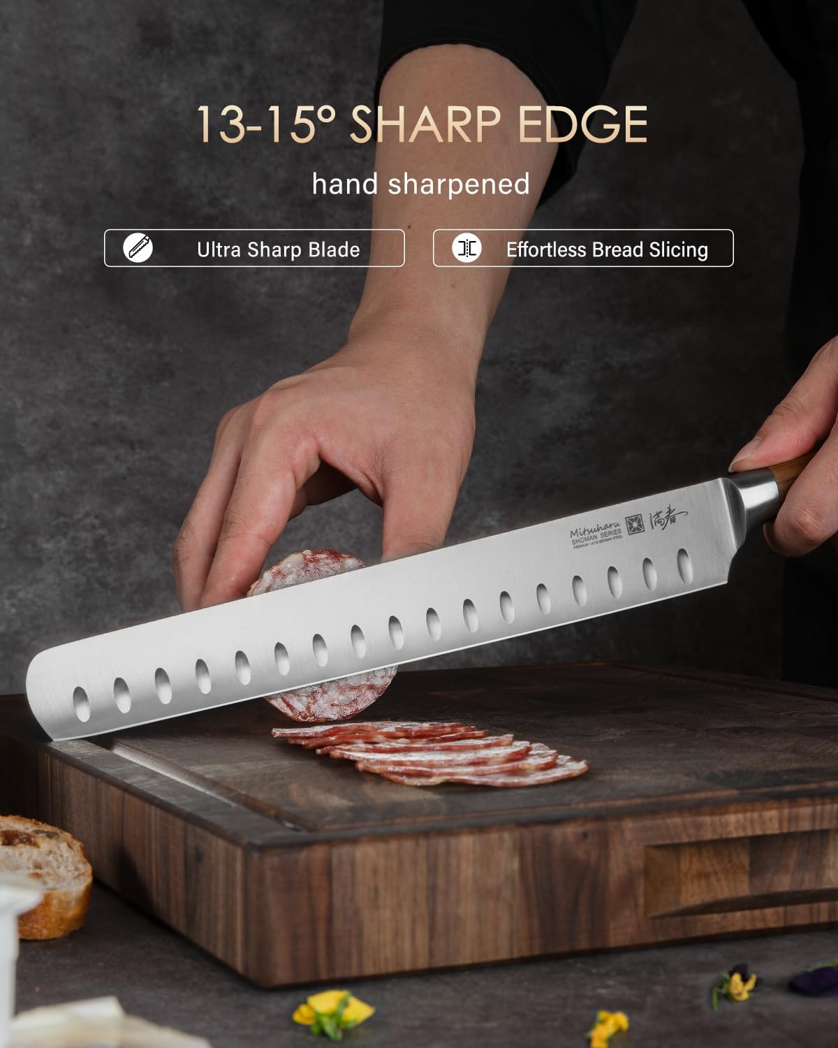 Mitsuharu 6" Fillet Knife for Meat Cutting, SHOMAN Series Sharp Boning Knife with Olive Wood Handle, German Steel Fillet Knife, Super Sharp for Lamb Pork Shoulder Fish