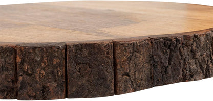 GoCraft Wooden Round Cutting Board with Tree Bark Rim | 1.5" Thick Mango Wood Live Edge Chopping, Prep, Serve Board | Charcuterie Platter - 12.75"
