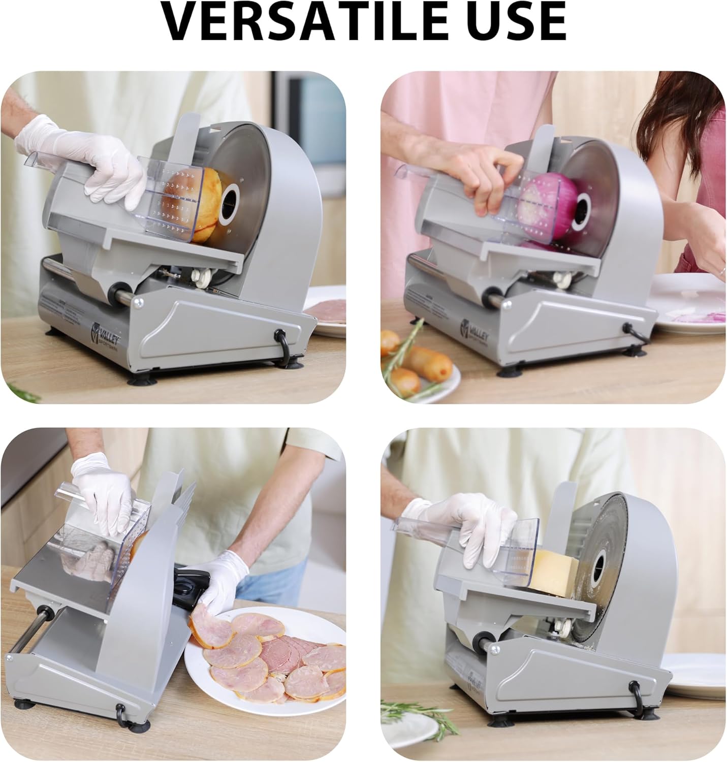 TOOGOOD 7.5" Electric Meat Slicer, with Stainless Steel Blade, Adjustable Thickness Food Slicer Machine for Home Use, Cuts Meat, Ham, Hard Cheese and Deli (Black)