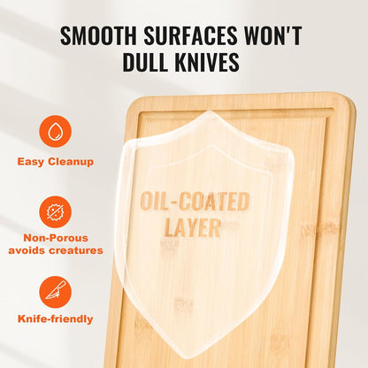 VEVOR Cutting Board 3 Pieces, Premium Versatile Bamboo Cutting Board, Food-Grade Oil and Juice Groove,Sturdy Durable Chopping Board, Built-in Handle, Wooden for Display Chopping Serving