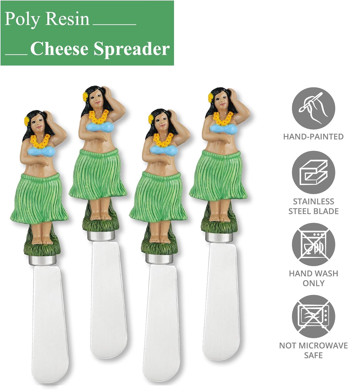 UP UPware Black Lighthouse Cheese Spreaders, Hand-Painted Resin Handles with Stainless Steel Blades for Spreading Cream Cheese, Butter, Jam, or Sandwich, Set of 4