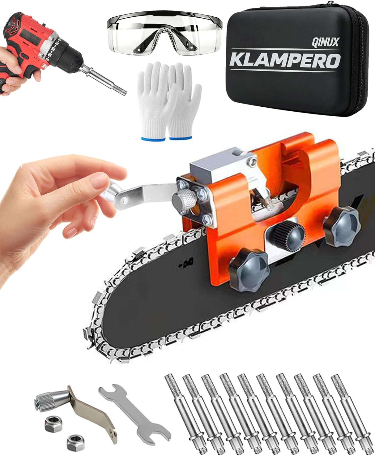 Chainsaw Sharpener, Portable Hand Crank Chain Saw Sharpening Tool with Adjustable Guide, Universal Fit for Most Chain Sizes, Manual Chainsaw Chain Sharpener for Outdoor & Field Use (Blue-Small)