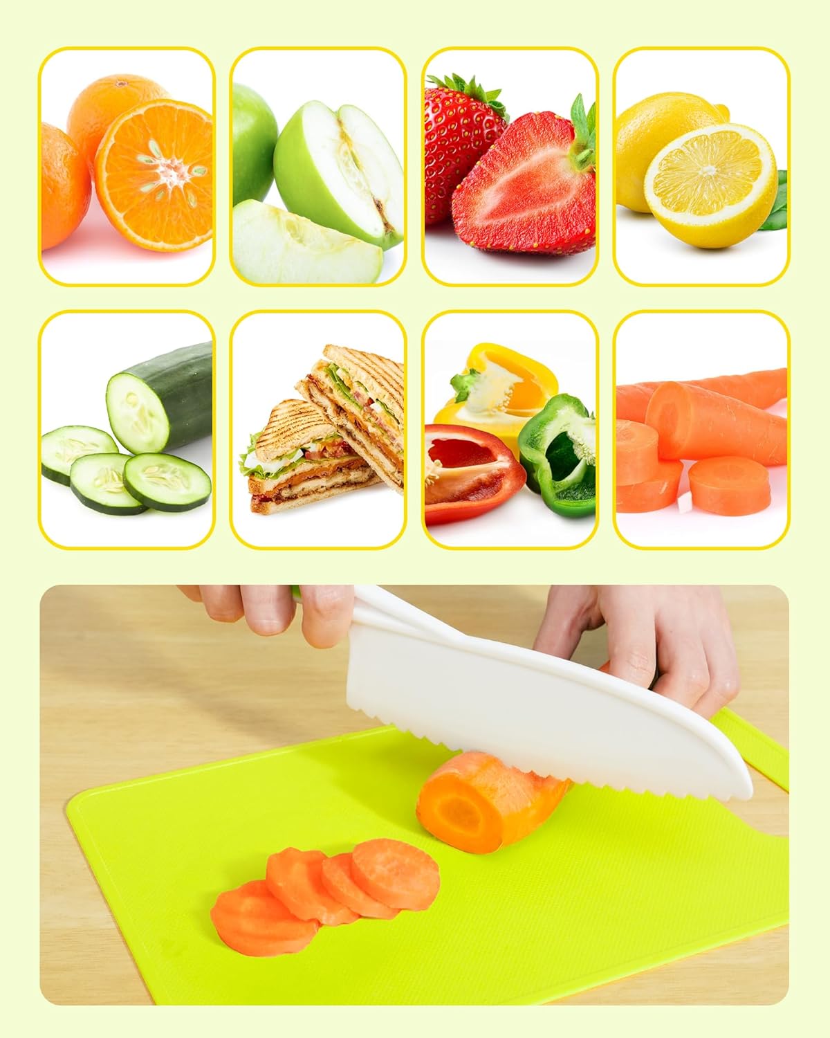 Kids Kitchen Knife Set, 15 Pcs BPA Free Montessori Kitchen Tools for Toddlers' Real Cooking, Include Knives, Crinkle and Sandwich Cutters, Peeler, Cutting Boards, Cleaning Tools for 3+ Birthday Gift
