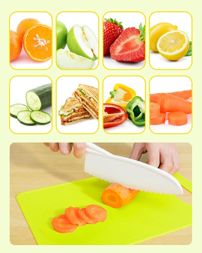 Kids Kitchen Knife Set, 15 Pcs BPA Free Montessori Kitchen Tools for Toddlers' Real Cooking, Include Knives, Crinkle and Sandwich Cutters, Peeler, Cutting Boards, Cleaning Tools for 3+ Birthday Gift