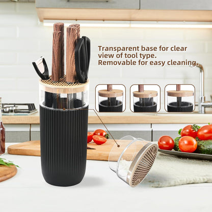 Kitchen Knife Set with Block, 7-Piece Kitchen Knife Set for Chef with Universal Knife Block, Anti-Rust Kitchen Knife Block Set, Ergonomic Design