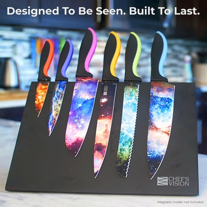 CHEF'S VISION Masterpiece Knife Set - 6-Piece Stainless Steel Cutting Knives Set for Kitchen - Stunning Artistic Designs, Great Gift for Women or Men - Unique Kitchen Knife Set Gift for Art Lovers