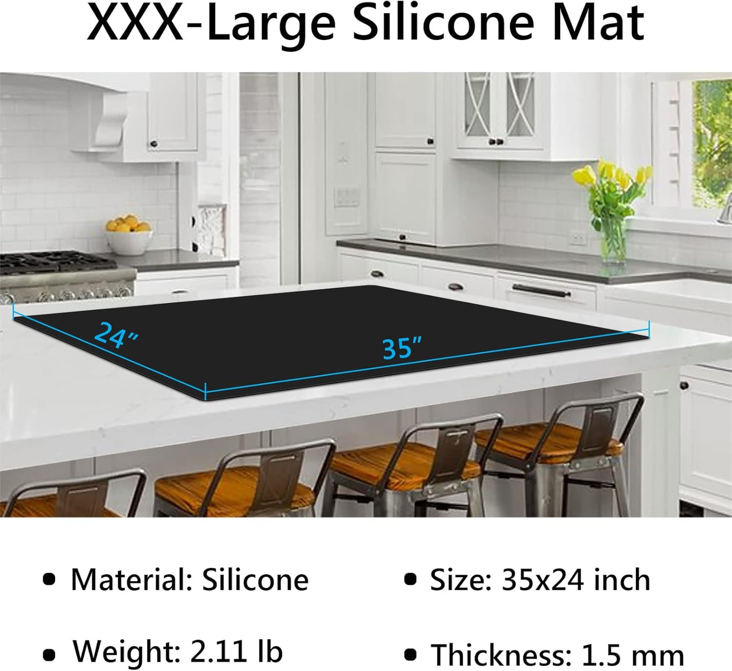 Gartful 25“x17”x0.03“ Silicone Mats for Kitchen Counter, Large Silicone Countertop Protector, Nonskid Heat Resistant Desk Saver Pad, Multipurpose Mat, Placemat, Dark Gray