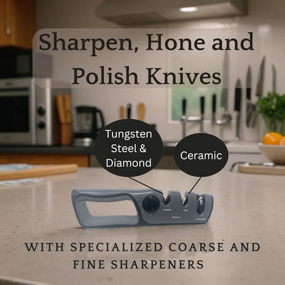 Simple Sharp Adjustable Angle 24-48° Kitchen Knife & Scissor Sharpener | Dual Stage Coarse and Fine Sharpening System | Tungsten Steel, Diamond and Ceramic Sharpeners | Professional Sharpening