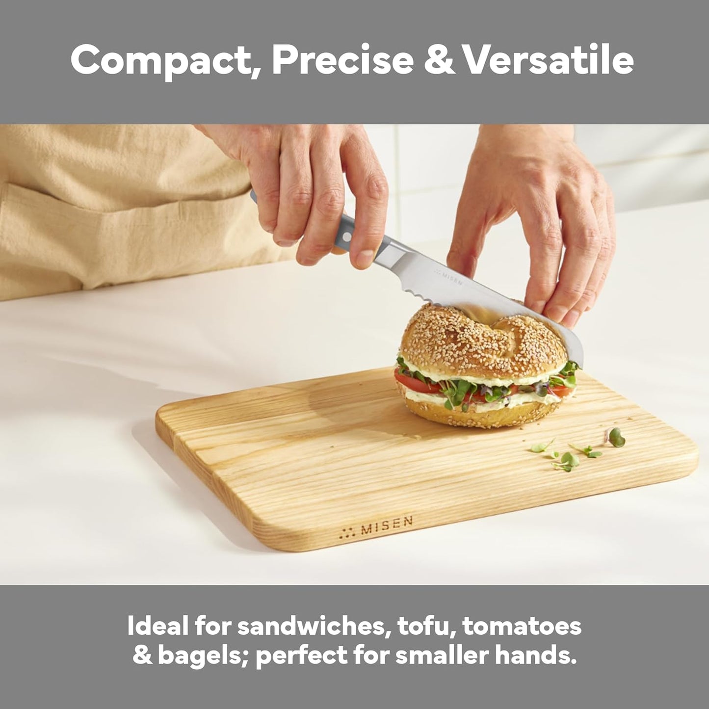 Misen Serrated Bread Knife - High-Carbon Japanese AUS8 Steel - Perfect for Soft Foods, Bread, Pastries, and Fruits - Verstatile Slicer, Razor-Sharp Edge, Durable Blade, Ergonomic Handle - 5", Blue