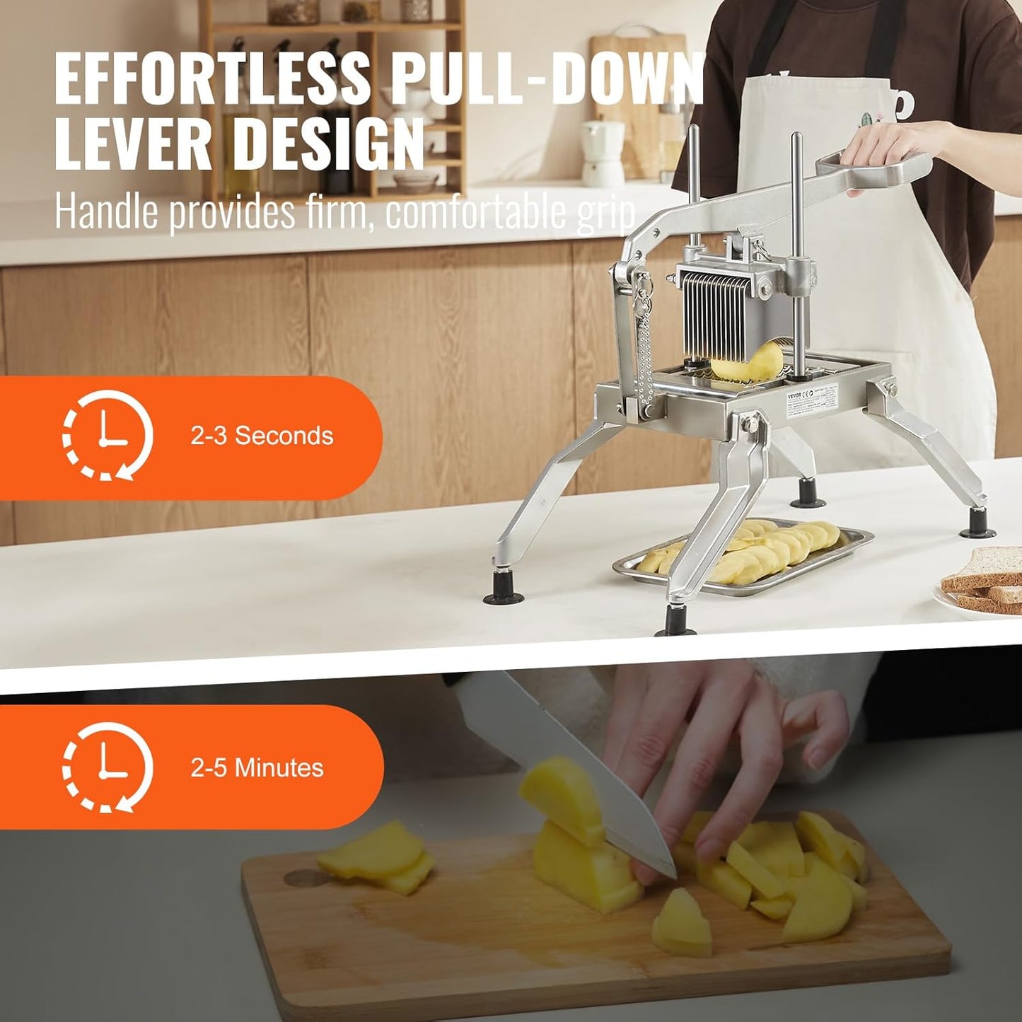 VEVOR Commercial Vegetable Slicer, 1/4 and 1/2 inch Tomato Slicer, Stainless Steel and Aluminum Alloy Vegetable Cutter Slicer, Manual Tomato Slicer with Non-slip Feet, for Tomatoes, Onions, Potatoes