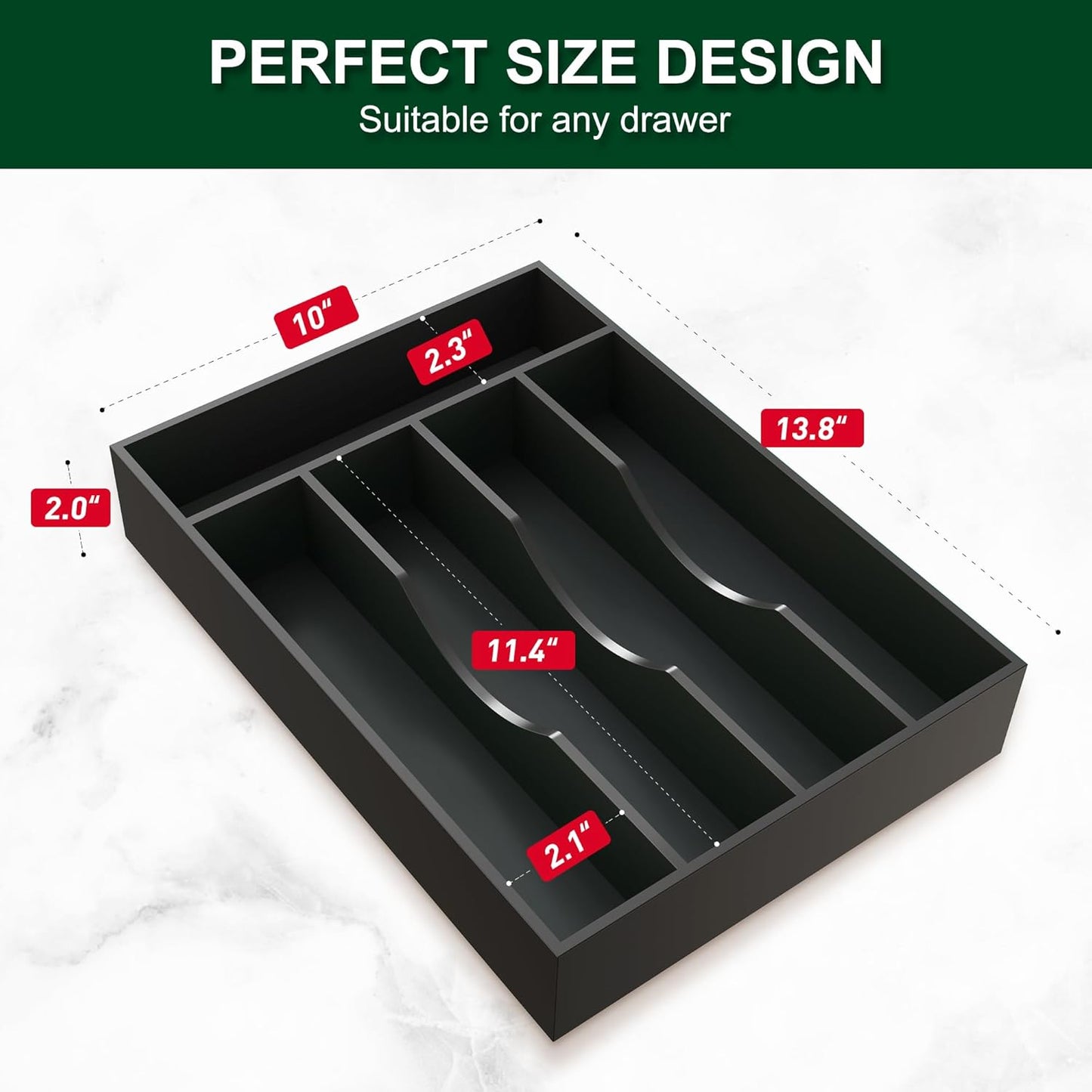 Bellsal Natural Utensil Organizer 12.5 Inch Silverware Organizer for Drawer Utensil Holder Cutlery Organizer Kitchen Drawer Organizer 7 Compartment Small Narrow Bamboo