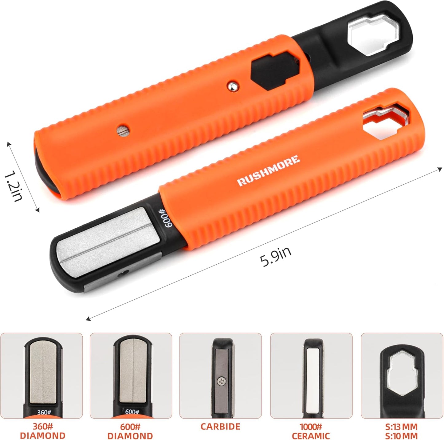 Rushmore 6-in-1 Garden Tool & Knife Sharpener – Carbide & Ceramic Blades for Pruners, Scissors, Axes, Machetes, Hedge Shears & Lawn Mower Blades – Repairs, Hones & Maintains Edges