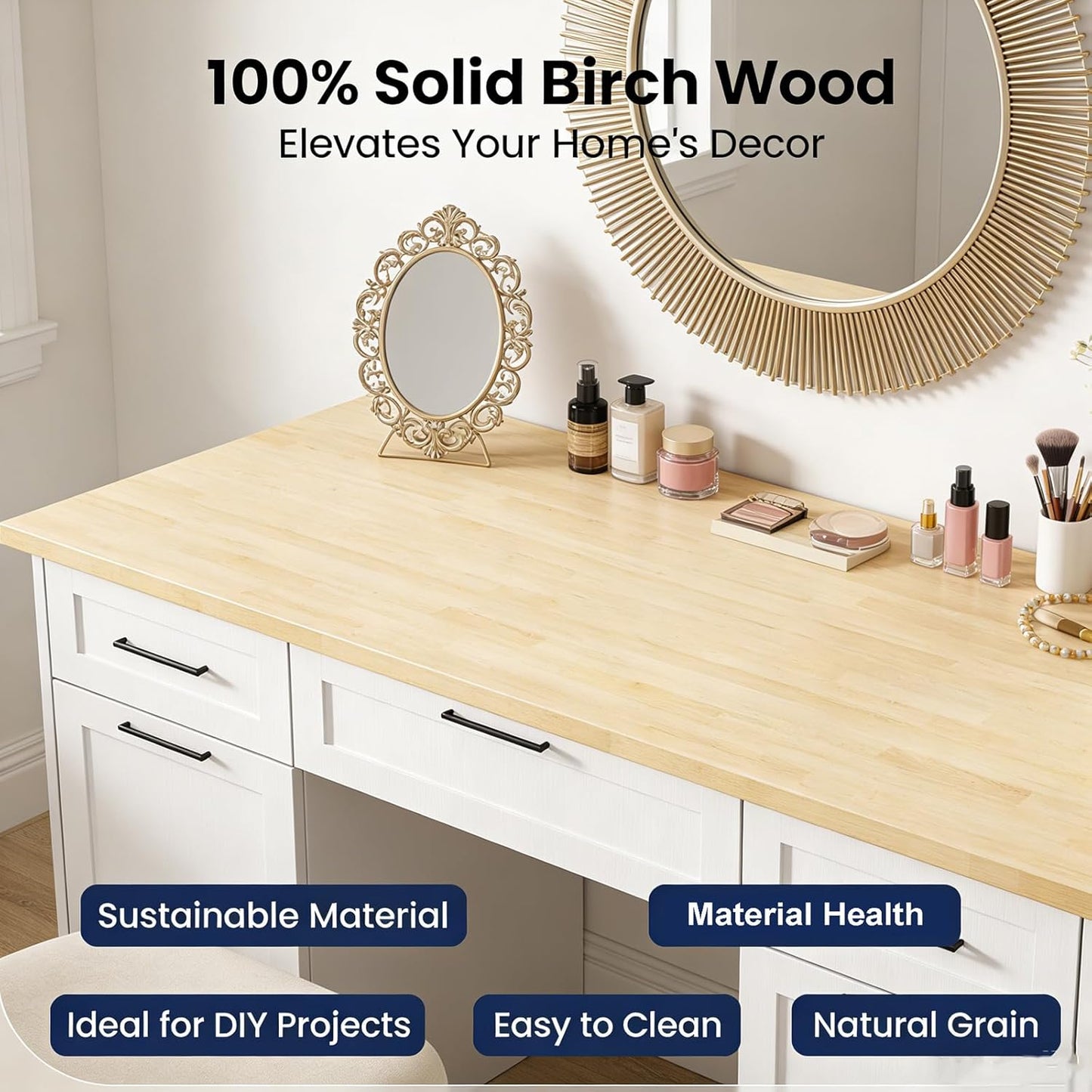 18"x25" Butcher Block Countertop Island, 1.5FT Unfinished Solid Birch Wood DIY Countertop, Durable Counter Table Tops for Kitchen Bar, Workshop, Laundry Counters Dining Room Tables 1.5"Thick