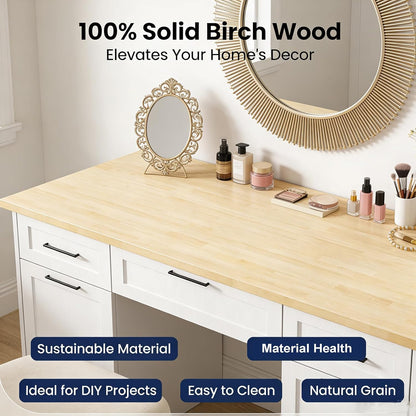 18"x25" Butcher Block Countertop Island, 1.5FT Unfinished Solid Birch Wood DIY Countertop, Durable Counter Table Tops for Kitchen Bar, Workshop, Laundry Counters Dining Room Tables 1.5"Thick