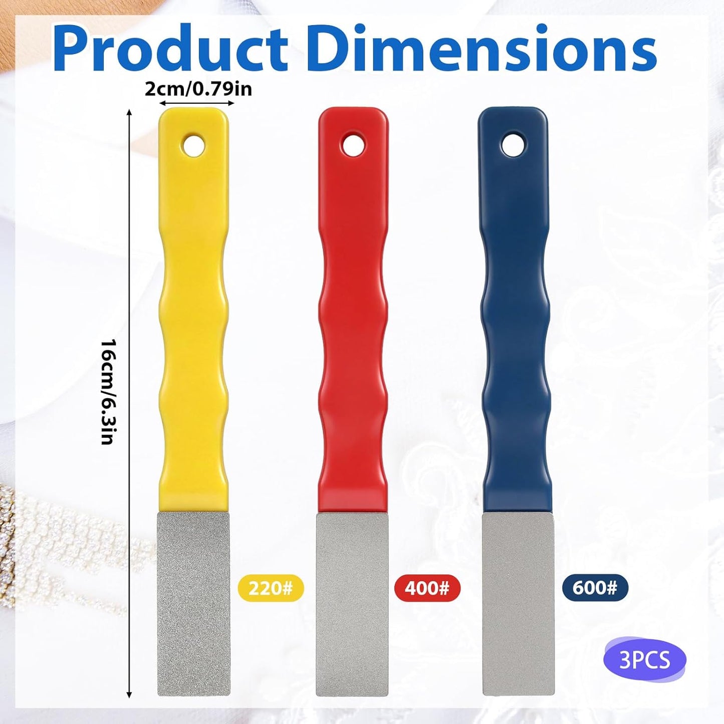 3 PCS Diamond Sharpening Stones Set, 3 Grits 220 400 600, Color Coded Flat Hand File Knife Sharpener for Kitchen, Outdoor, Hunting Tools