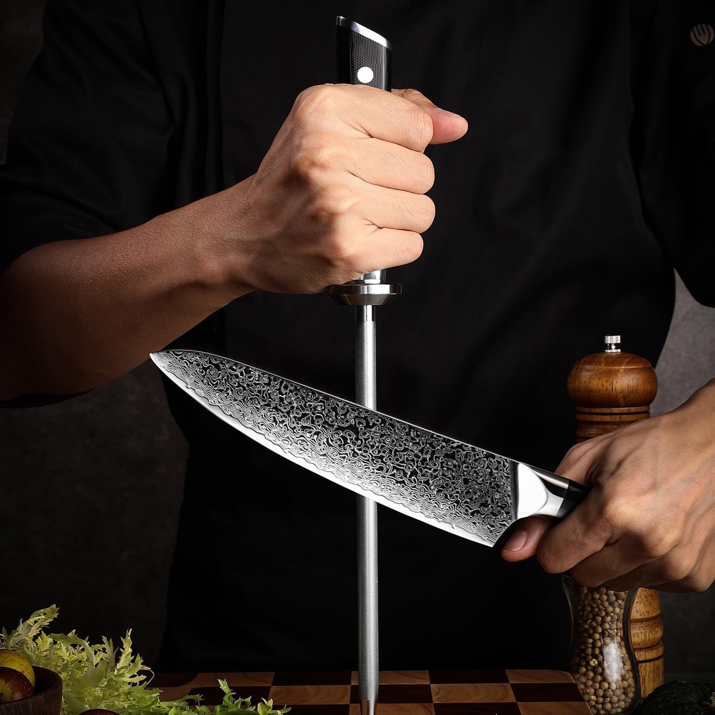 Shujin 10-Inch Diamond-Coated Sharpening Rod with Ergonomic G10 Handle
